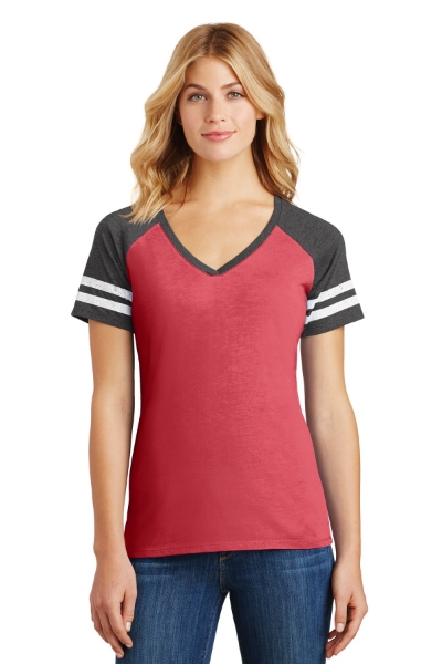 Picture of District Women's Game V-Neck Tee. DM476